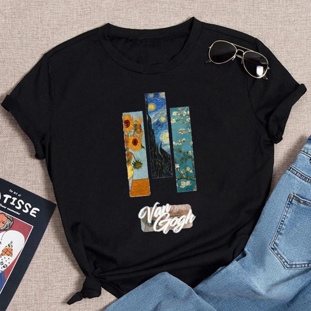 

Van Gogh Starry Night Cat In The Print Fashion Soft Summer Women TShirt Art Painting Fashion Style Neck T Shirt S