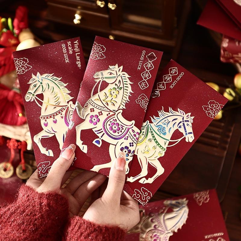 6Pcs Horse Chinese Red Envelopes New Horse Year Lucky Money Red Packets For Spring Festival