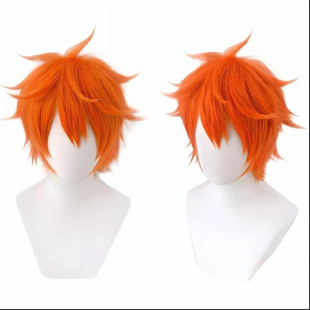 Anime Cosplay Wig, Hinata Shoyo Spiky Orange Short Hair High-Temperature Fiber Synthetic Hairpiece