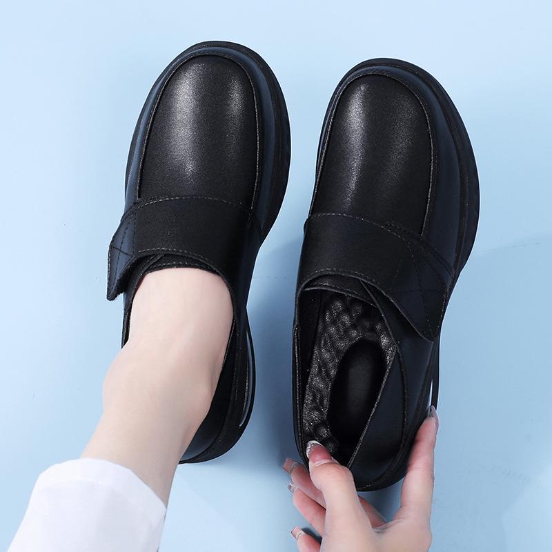 Women's Breathable Genuine Leather Nurse Shoes - Soft Sole, Wedge Heel, Non-slip, Air Cushion, Comfortable White Work Shoes