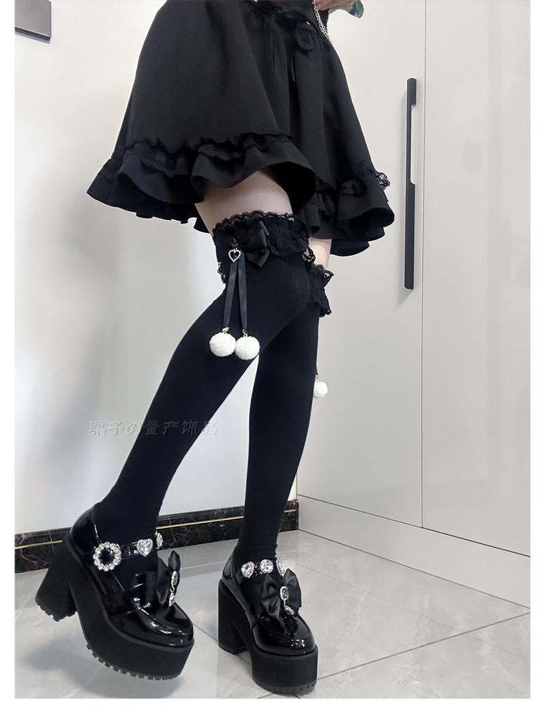 Long Tube Hairball Bow Medium Tube Socks Lolita Above Knee Socks Lace Stockings Jk Girl