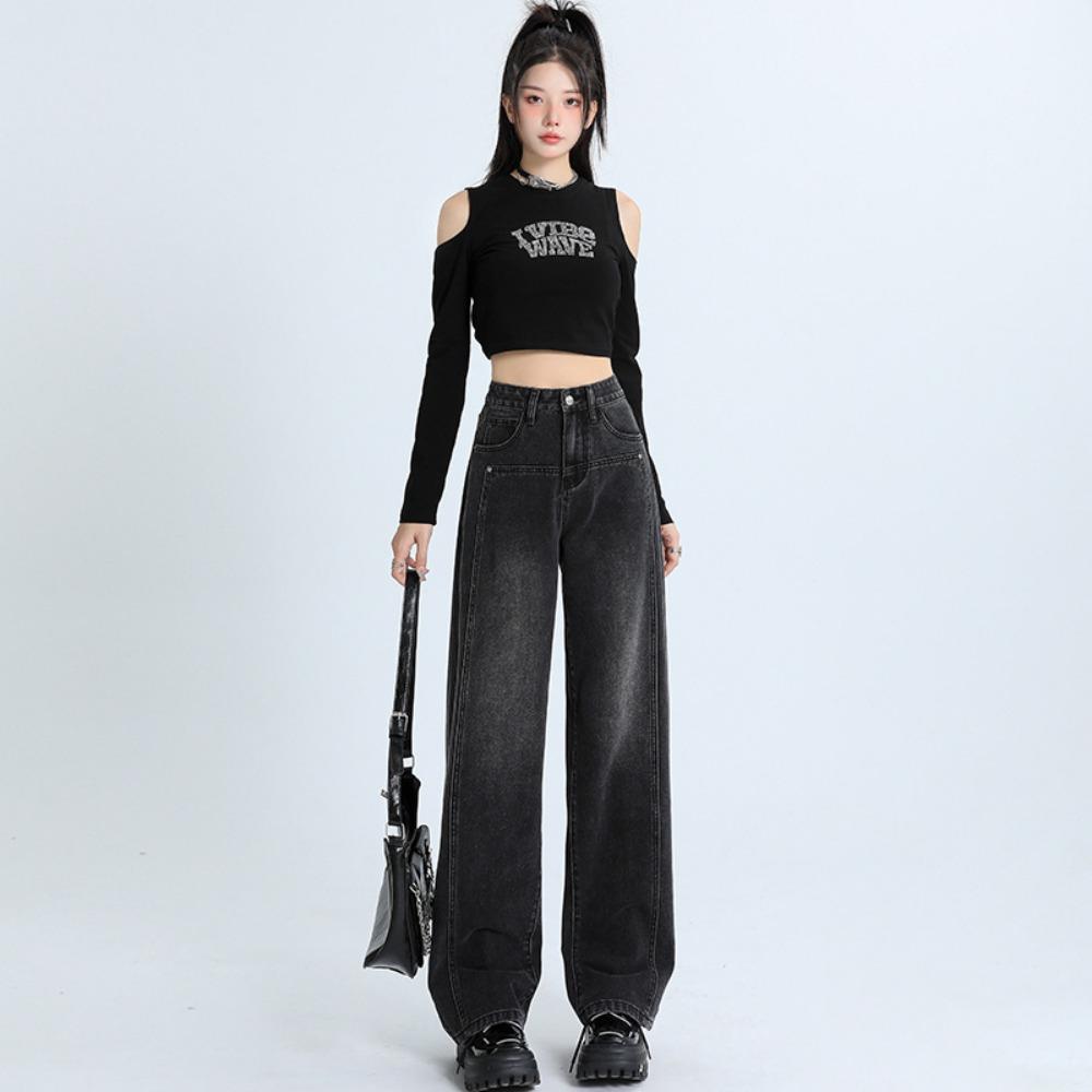 

Американские ретро широкие джинсы женские с высокой посадкой прямые свободные повседневные драпирующиеся тонкие брюки в пол тренд инс 2XL