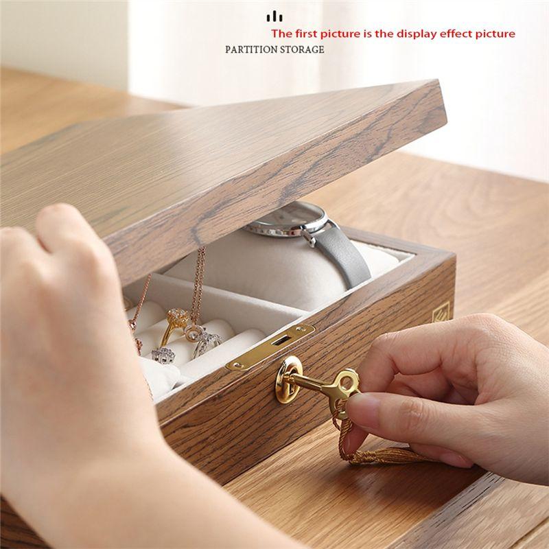 Good-1 Piece Wooden Flip Jewelry Organizer Box Jewelry Storage Gift Display Case Watch Earrings Ring Holder Jewellery Storage B
