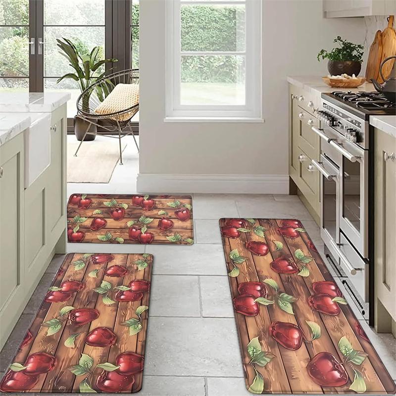 Apple Pattern Kitchen Rug Fruit Design Soft Non-Slip Washable Bedroom Living Room Dining Room Entrance Home Decor Floor Mat 1PC