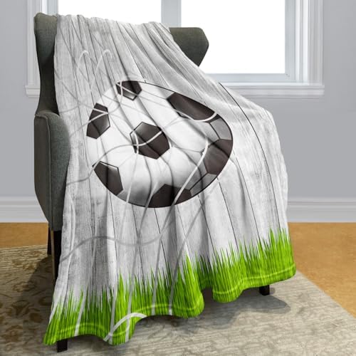 YISUMEI Soccer Print Fleece Blanket 125x150cm Soft Flannel Throw Warm Cozy Bed Cover for Kids Adults Microfiber