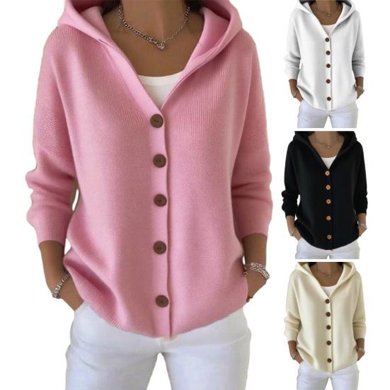 Women's Hooded Cardigan Sweater Casual Long Sleeve Button Down Knit Hoodie Coat Oversized Fall Outerwear
