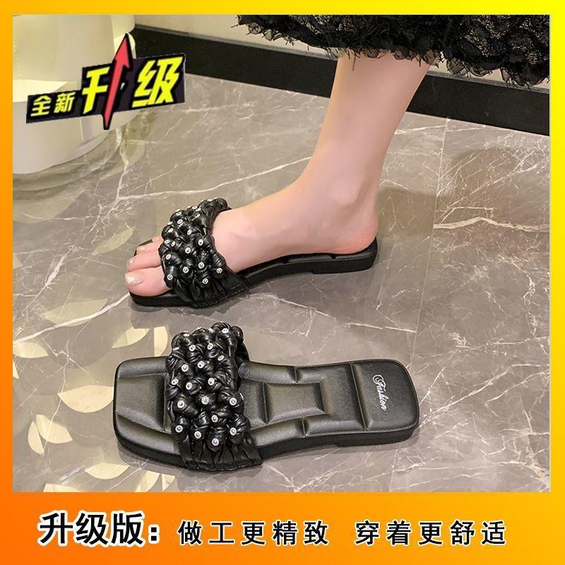 Women's Sandals Crystal Thick Heel Non-slip Beach Shoes Outer Wear 2025 Summer New Girls Slippers Versatile Skirt