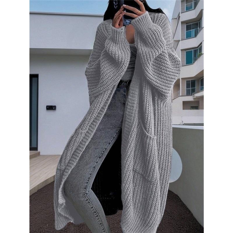 Women Oversized Long Knit Cardigan Loose Chunky Knit Open Front Sweater Coat With Pockets Winter Warm Outerwear