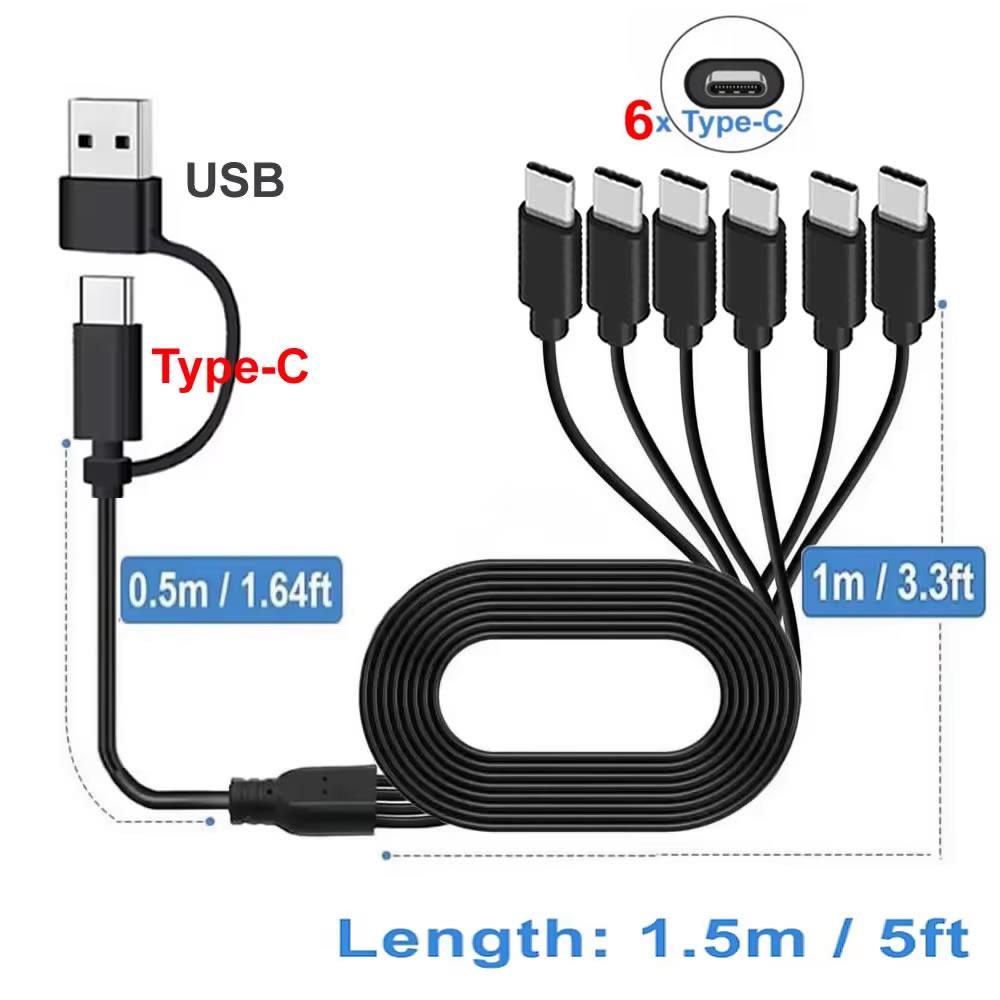 6 in 1 USB C PD Splitter Cable Multi USB C to Type C Male Charger Cord for 15 Pro / Android Phone Tablet Switch and More