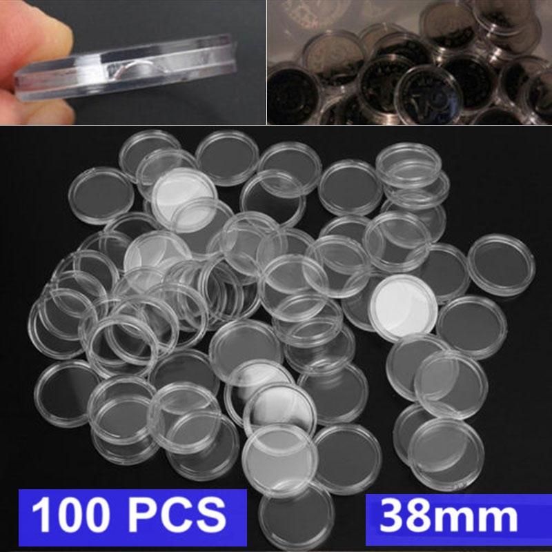 Round Coin Capsules Plastic Holder Container Case Transparent Protection