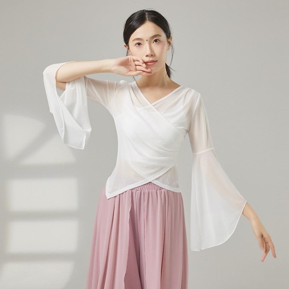 Elegant Chinese Folk Dancewear Sheer Mesh Mesh Top Breathable Classical Dance Top Women Dancewear