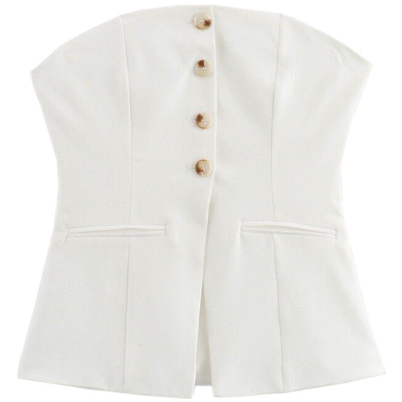 

Fashion Style 2024 Autumn New Women s Clothing Stylish Breasted Silm All-Match Commute Tube Top Pocket Top White L