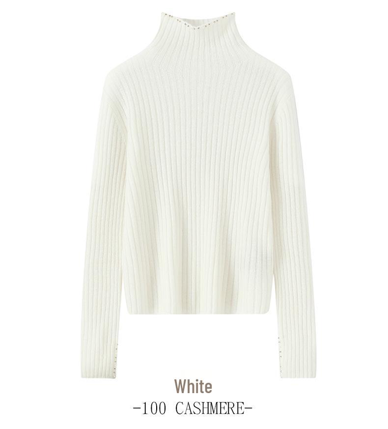 Lekasha Women's 100% Pure Cashmere Ribbed High Collar Knit Sweater