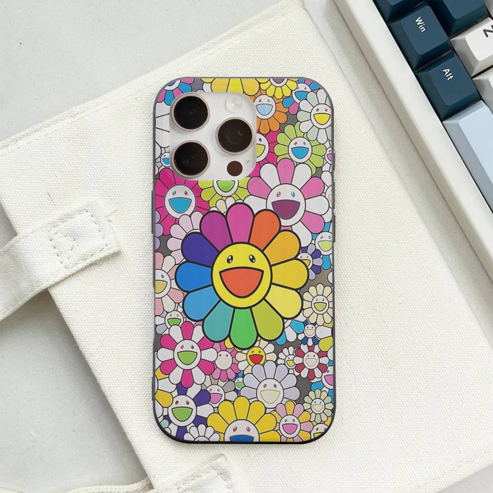 T-Takashi Flower M-Murakami Soft Corrugated Phone Case For IPhone 11 12 13 14 15 16 17 Pro Max Plus Ripple Silicone Cover
