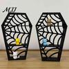 Holiday Themed Display Stand Coffin-Shaped Spider Web Shelf, 3D Printed Gothic Tiered Mini Figurine, Pumpkin Decor Halloween Black Hollow Rack