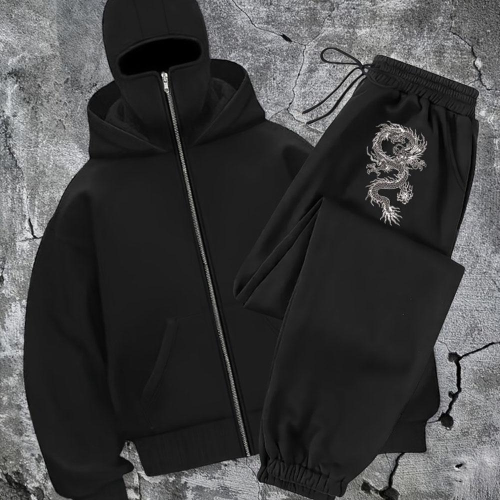 Zip-Up Hoodie und Sweatpants Set Streetwear-Stil Ganzjahreskomfort Freizeitkleidung Streetwear Kapuzenpullover mit Reißverschluss
