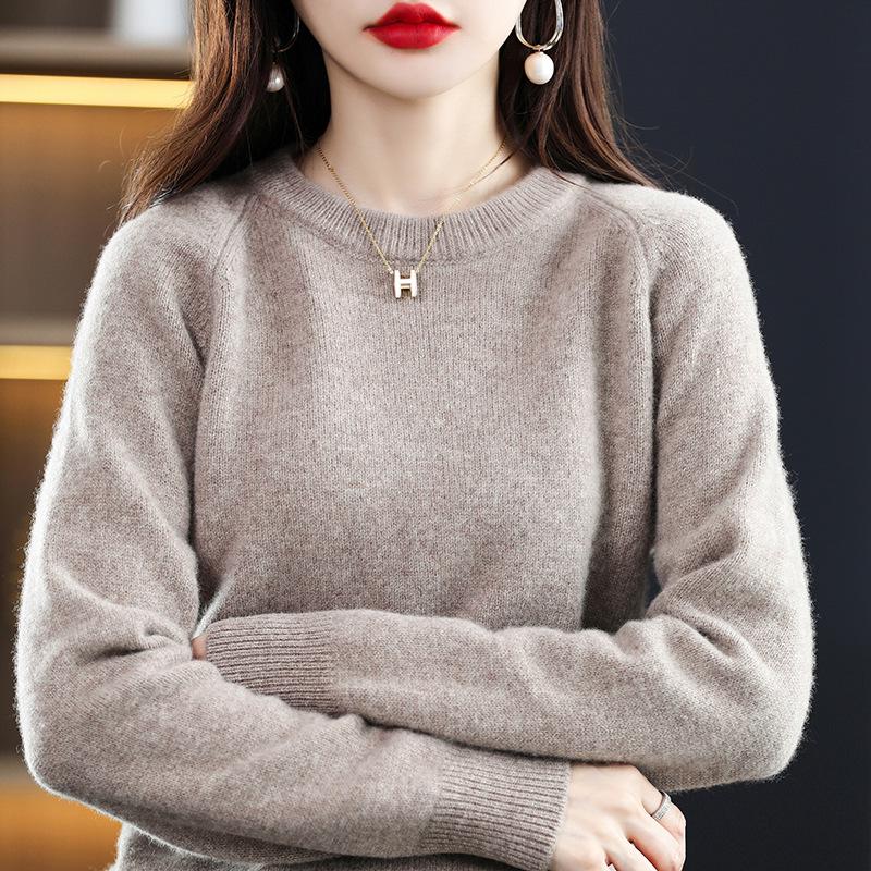 Women's Pure Wool Round Neck Sweater - New Autumn/Winter Loose Cashmere Pullover In Solid Colors