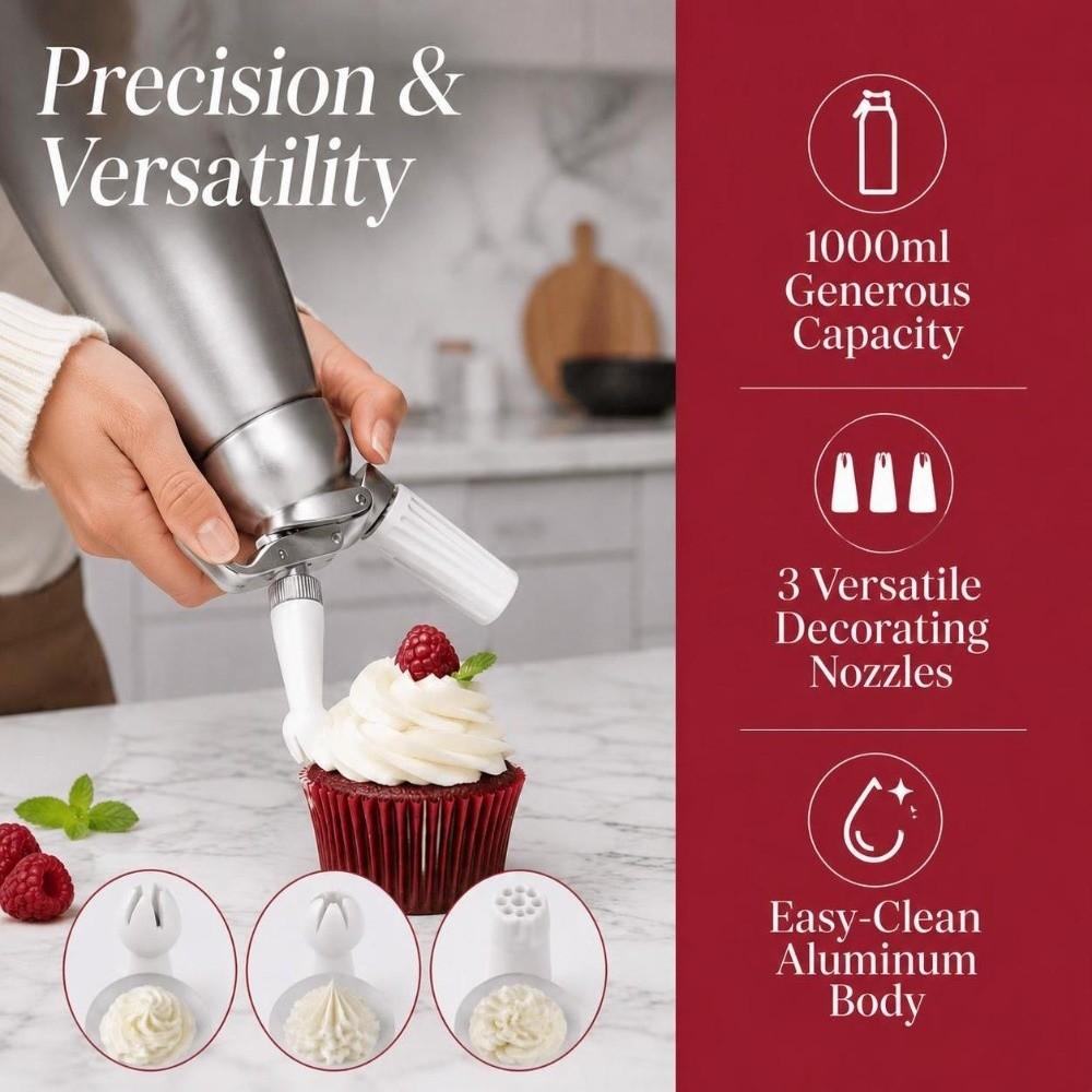 Aluminum Whipped Cream Dispenser 3 Decorating Nozzles\ Cream Maker Cream Whipper  Pastry Chefs