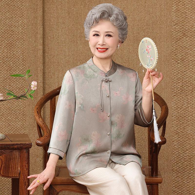 

Elderly Women s National Style Long Sleeve Summer Shirt 2XL (115-125 jin)
