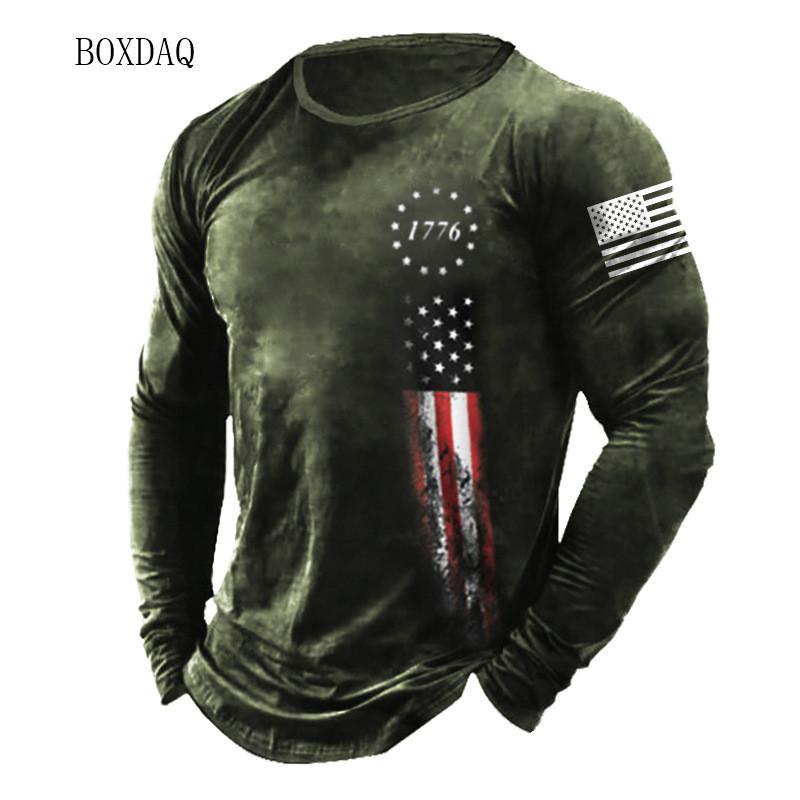 Camisetas Con Patrón De Bandera Americana Para Hombre, Ropa Informal De Manga Larga Con Estampado 3d, Moda Urbana, Talla Grande 6XL, Primavera Y Otoño