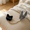 Mini Cat Shaped Plush Toy with Feather and Bell Attached on Rope for Interactive Cat Play and Pet Entertainment