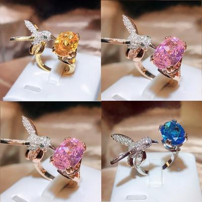 Ring for Women's Fashion Color Zircon Pink/blue/Yellow Shiny Zircon Hummingbird Shape Ring Fashion Jewelry New Style Bird Ring