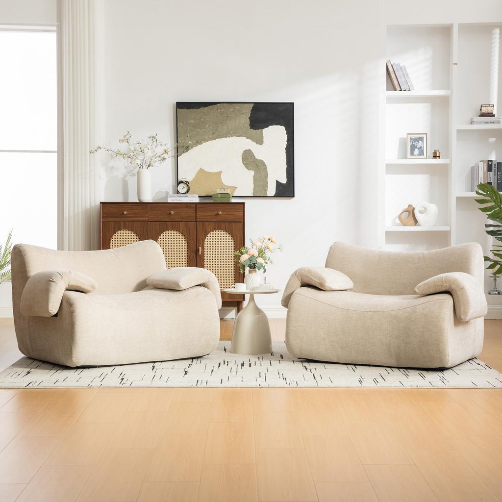 Modular compression sofa, chenille fabric, 30D high-elasticity foam filling. Easy to move, slip-resistant base. Ideal for living room. Light Khaki