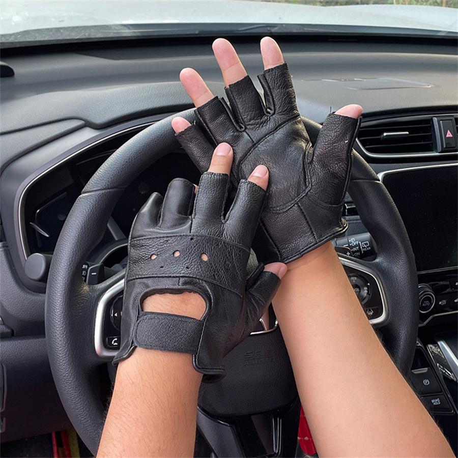 Erkek Deri Yarım Parmak Sürüş Eldivenleri, Motosiklet, Bisiklet, Outdoor Sporlar İçin Nefes Alabilen Kaymaz Eldivenler
