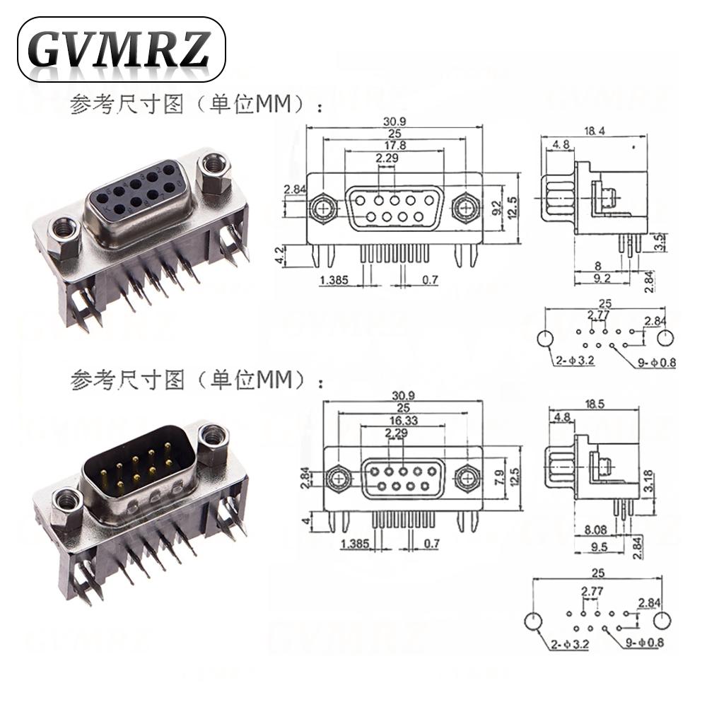5PCS DR9 DR15 DR25 Female Male PCB Mount D-Sub PCB Connector RS232 Connector 90-degree Bent Needle DB9 DB15