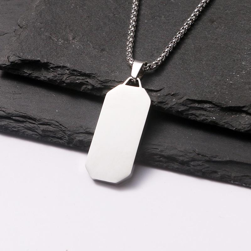Men's Geometric Stainless Steel Epoxy Tag Necklace with Plain Polished Engravable Pendant