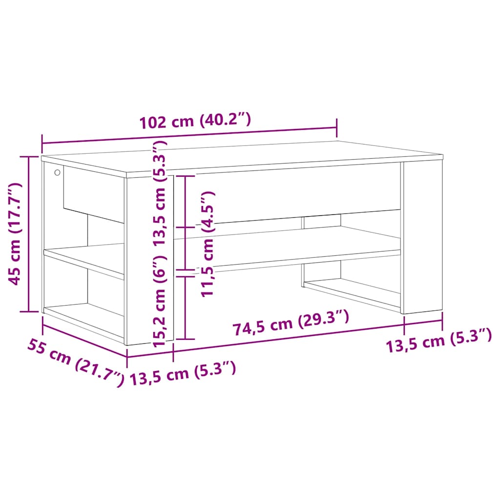 Artisan Oak Coffee Table 102 x 55 x 45 cm Particleboard