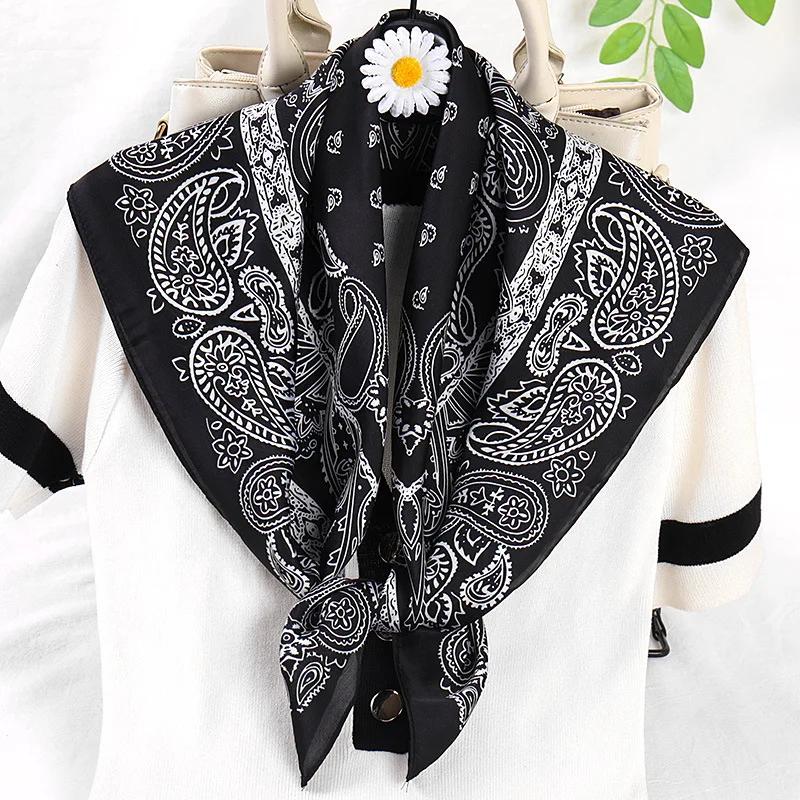 70cm Bandana Head Scarf For Women Fashion Paisley Print Handkerchief Silk Satin Hijab Scarfs Female Square Neck Scarves Dropship