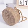 Cute Lace Bow Straw Bag Hand-woven Lightweight Beach Bag Zipper Round Kids Crossbody Purse