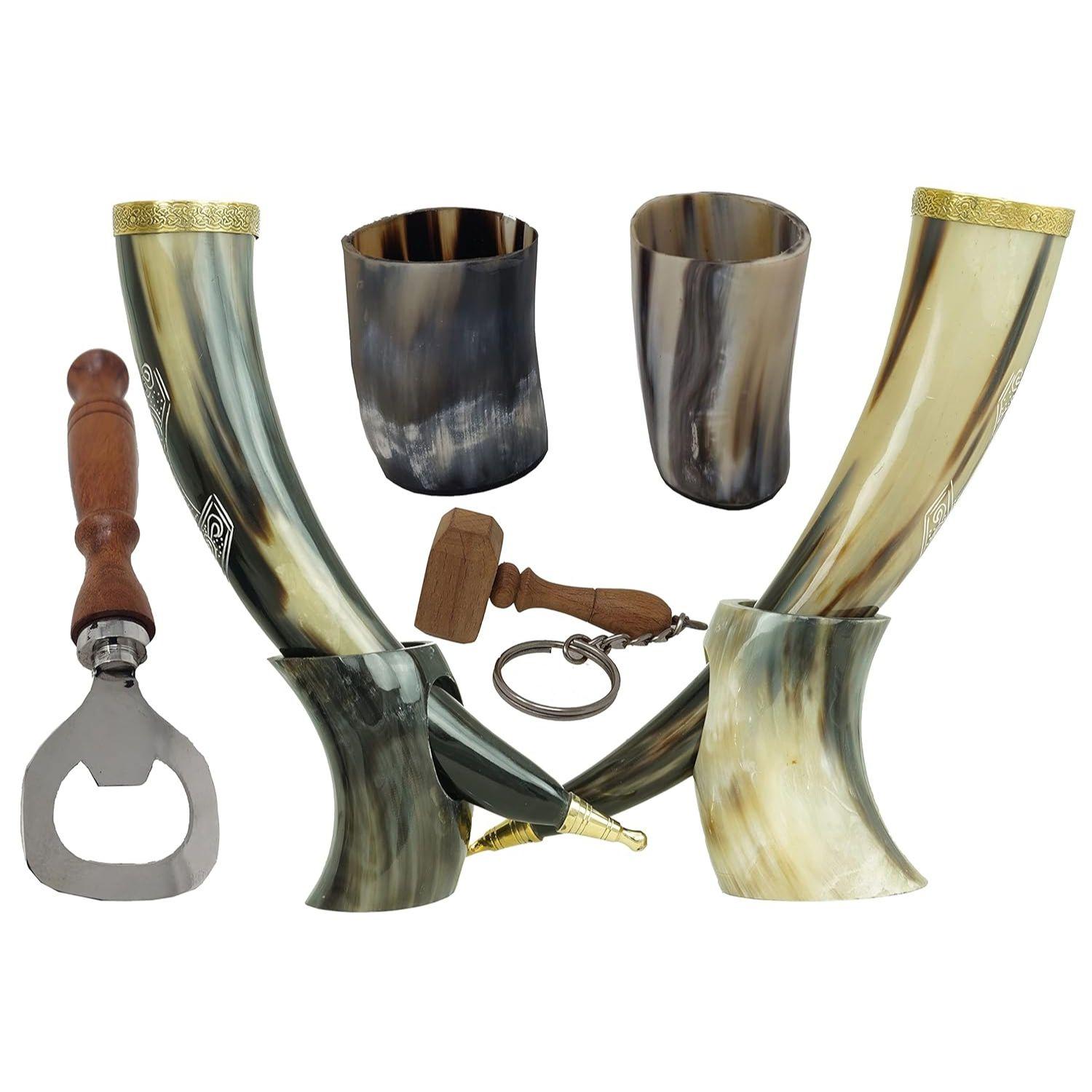 

Питьевой рог викинга | Кружка | Кружка | Чаша для эля, пива, меда, вина, рюмка, открывалка для бутылок | 100% герметичный | Натуральный и ручной работы