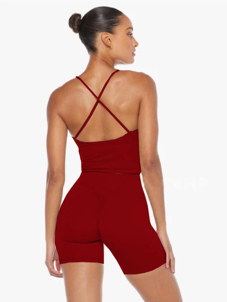 European & American Nude Feel Strap Yoga Set: Tummy Control & Hip Lift Cami with Tight-Fit Sports Pants