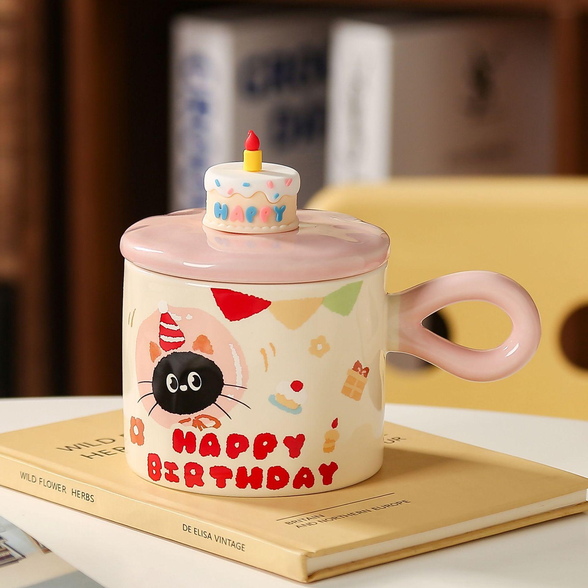

Girls Heart Birthday Gift Cake Cup Girl Cute Cat Gift Box for Boyfriend Girlfriend Sister ≈380ml