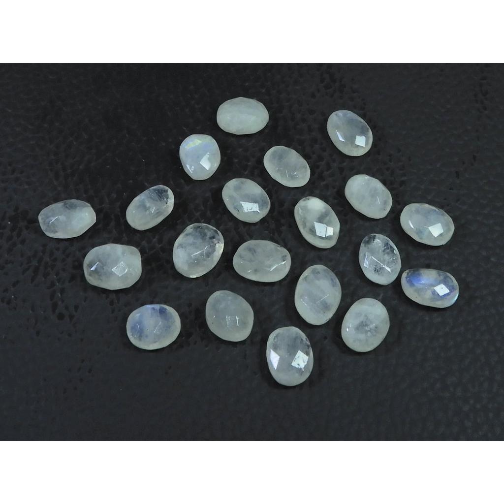 6X8MM Natural Rainbow Moonstone Checker Cut Oval Cabochon Gemstone 20Pcs Lot C-1771