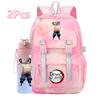 2Pcs/set Cartoon Demon Slayer Printed Backpack with 750Ml Water Bottler for Teenager Bookbag Large Capacity Waterproof Travel Bag