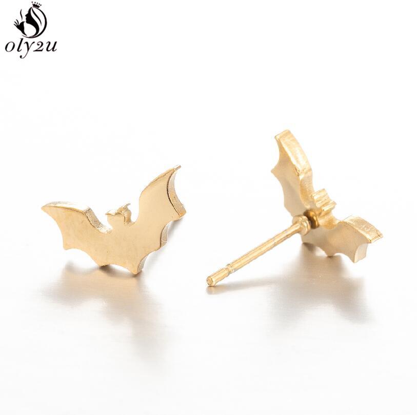 Stainless Steel Bat Stud Earrings for Women Men Punk Halloween Party Gift Goth Skull Spider Web Earings Cosplay Piercing Jewelry