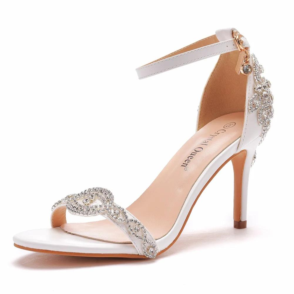 Fashion Shallow Sandals For Women Rhinestone Buckle Strap PU 9.5CM Thin Heels Party Dress Fashion Women Pumps Zapatos De Mujer