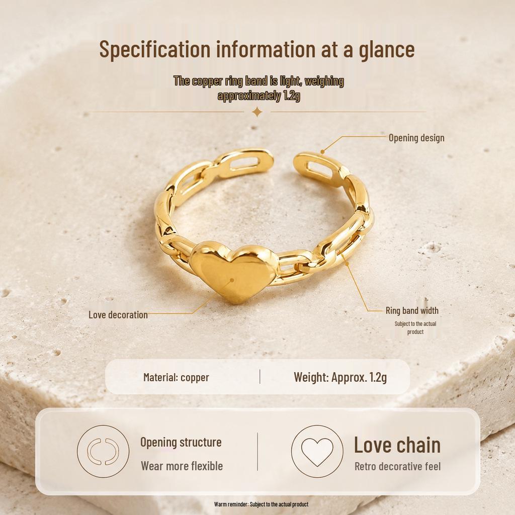 Elegant Heart Chain Open Ring - Versatile Luxury Fashion, Single Piece Order, 7-Day Return Policy