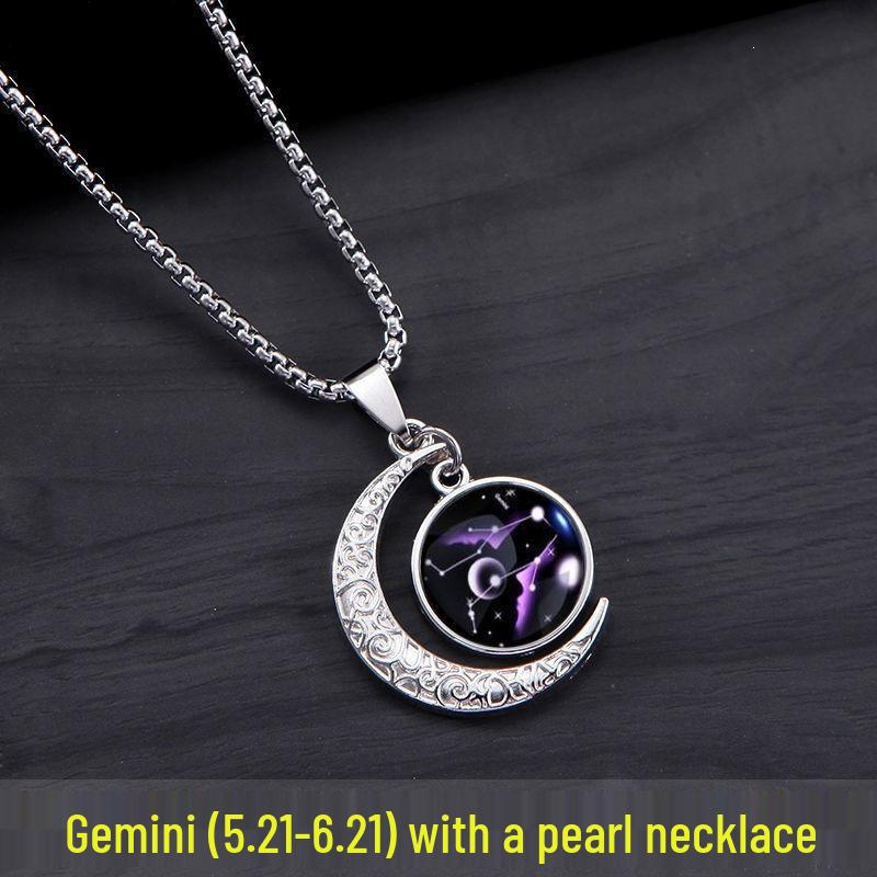 Twelve Constellations Pendant Necklace - Unisex Trendy Retro Earthy Cool Hip Hop Fashion Gift
