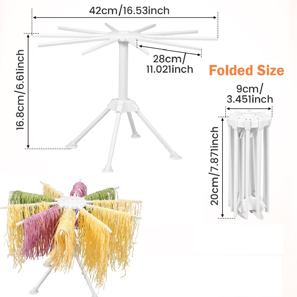 10 Rods Noodle Drying Stand Foldable Pasta Dryer Rack Fast Set-Up Noodle Hanging Rack for Hand Spaghetti Ramen Kitchen Gadget