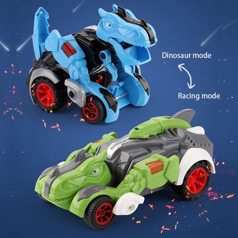 2 In 1 Dinosaur Collision Deformation Inertia Car Racing Boy Tyrannosaurus Rex Toy Car Deformation Engineering Car Birthday Gift