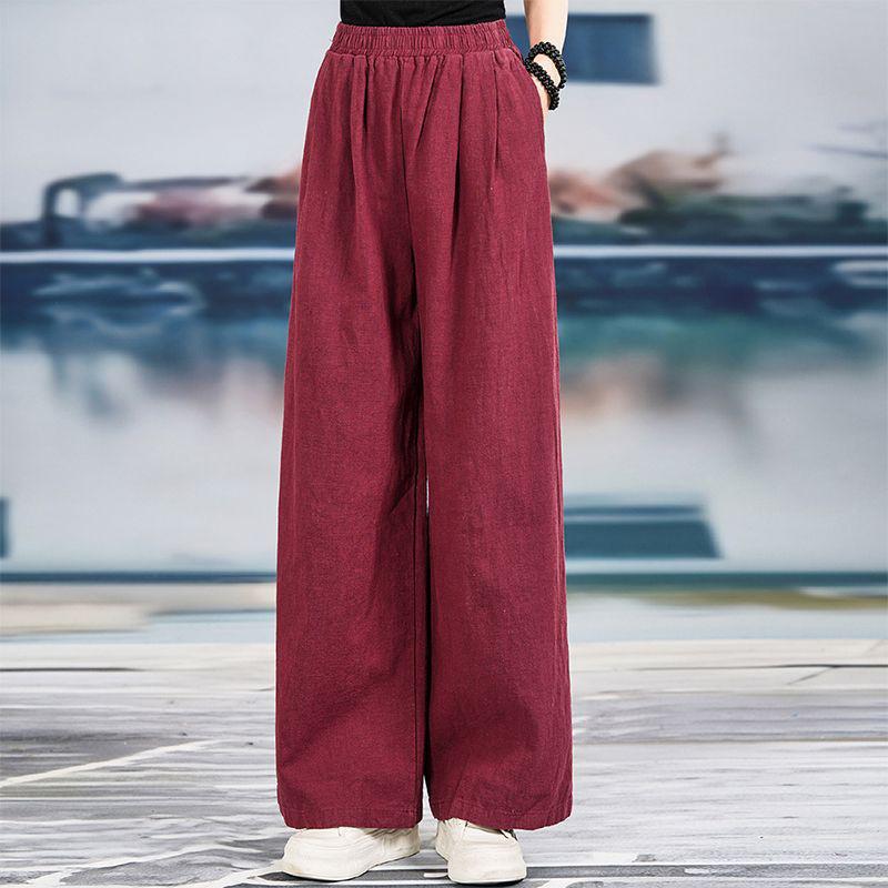 Women's Spring/Summer High-Waisted Wide-Leg Cotton Linen Pants