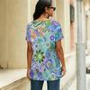 Women Square Neck Short Sleeve Blouse Watercolor Butterfly Floral Irregular Hem