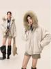 Unisex Retro Fur Collar Hooded Cotton Jacket - Winter Warm Thickened Outerwear