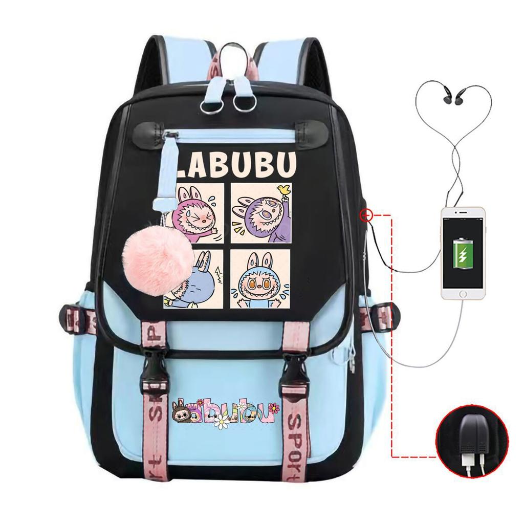 Cute LABUBU cartoon printed backpack for junior high school students with large capacity ins wind school bag
