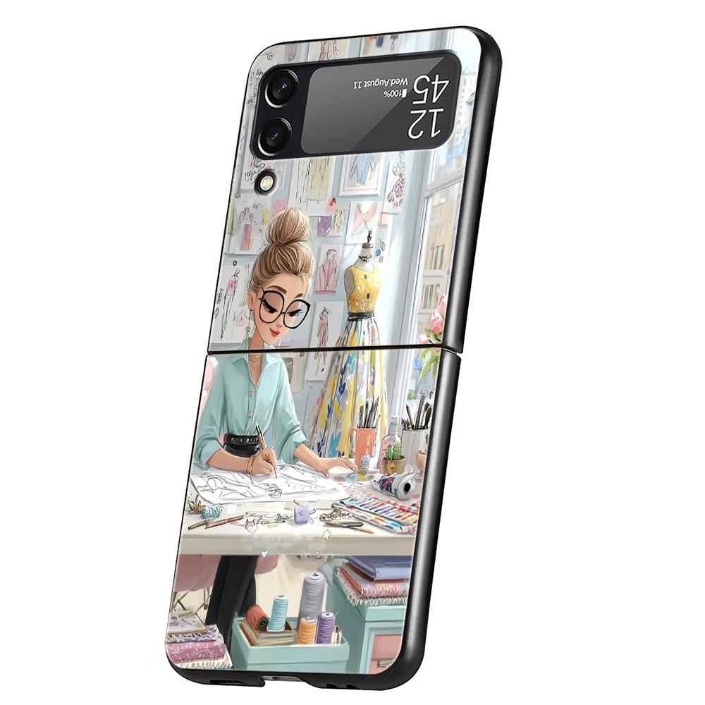 Hard PC Phone Case For Samsung Galaxy Z Flip 7 6 5 4 Black Cover For Galaxy Z Flip 3 Foldable Shockproof Capas Cartoon Girl Bags