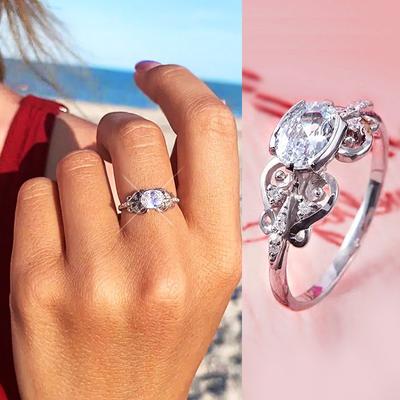 Zircon Wedding Props Fashionable and Exquisite Lace Micro Inlaid Ring Oval Shape
